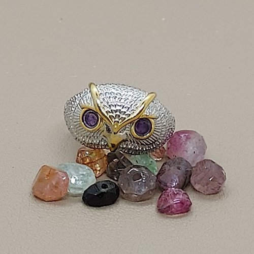 Stonebabyy 紫晶貓頭鷹戒指 - 開發智慧,有助創作靈感