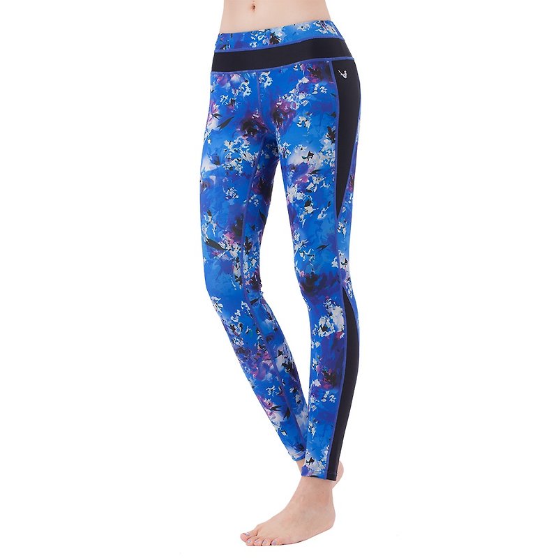 [MACACA]-2" beautiful buttocks slim dance trousers - AWE7272 sapphire print - Women's Yoga Apparel - Polyester Blue