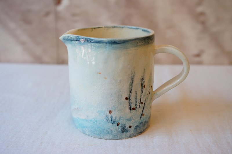 手作粉引 青湖畔 茶海  330ml 分享杯 公道杯 陶藝 - 茶壺/茶杯/茶具 - 陶 藍色