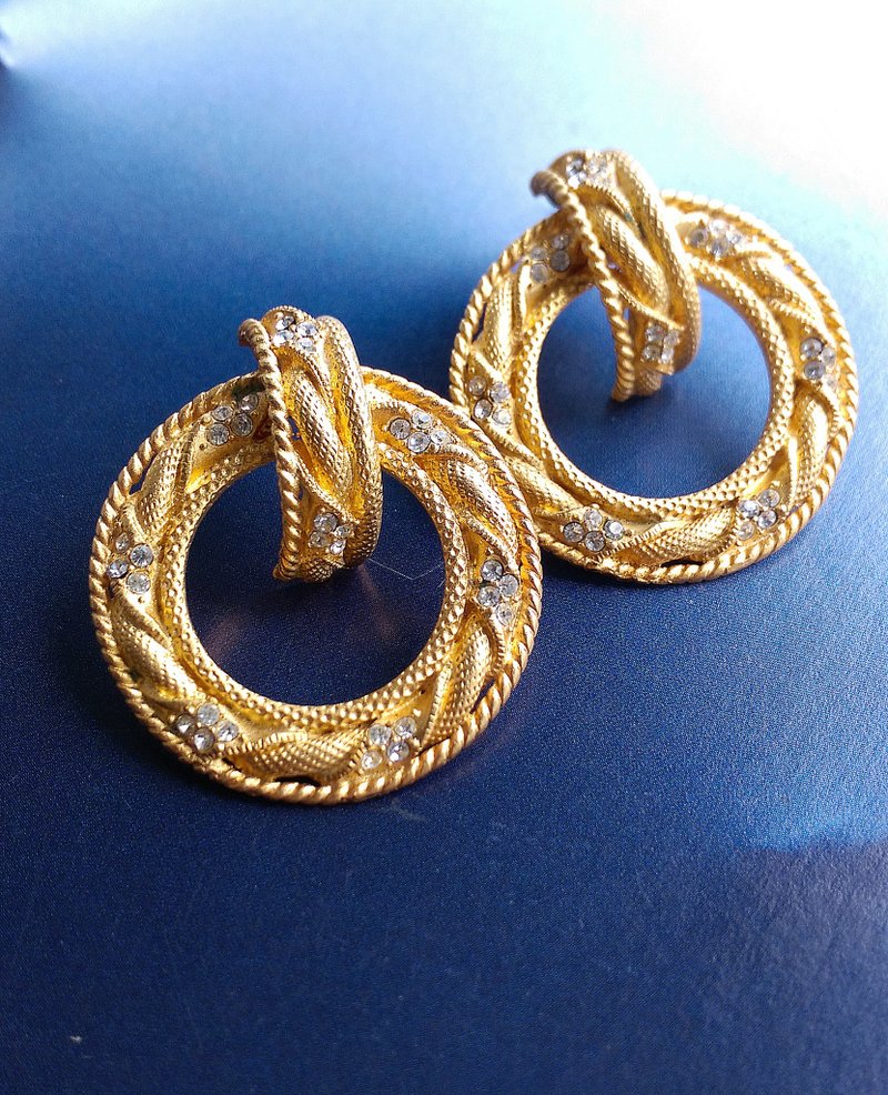 Vintage Jewelry 西洋古董飾品 啞光 門環式 經典 針式耳環 - 耳環/耳夾/耳骨夾 - 其他金屬 金色