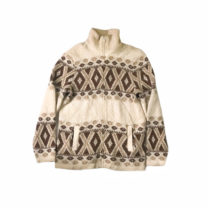 • 愛頭牌 •Vintage Canada sweater jacket 加拿大羊毛圖騰外套 - 男毛衣/針織衫 - 羊毛 咖啡色