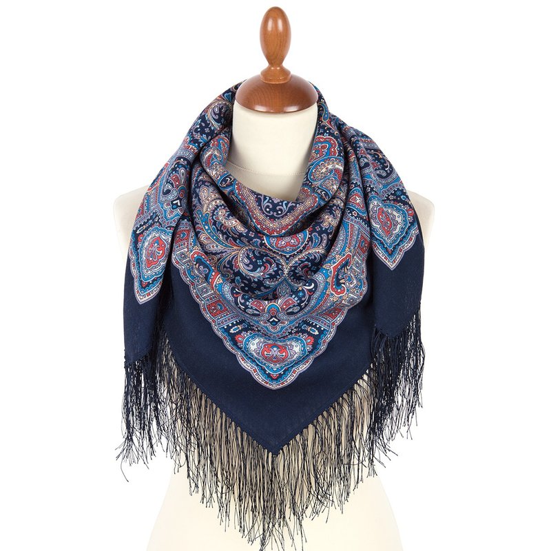 Pavlovo Posad Russian Shawl 100% Wool Scarf Wrap Silk Fringe 125x125 cm 2006-14 - 絲巾 - 羊毛 多色