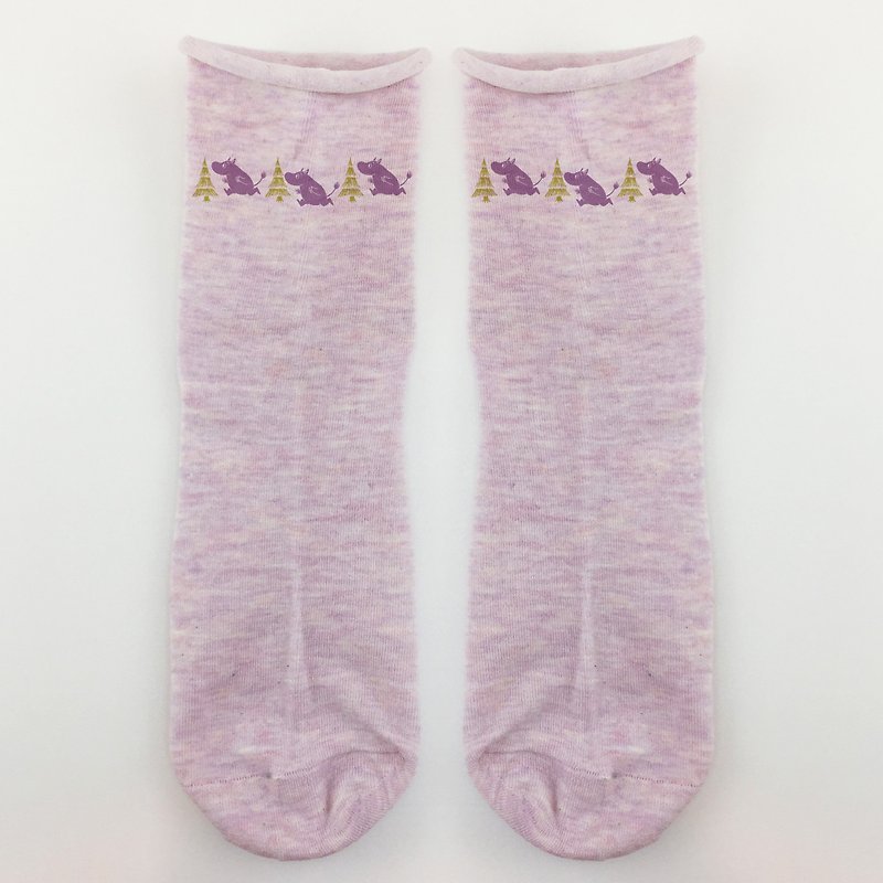 Moomin glutinous rice authorized - rolled stockings (purple), AE03 - ถุงเท้า - ผ้าฝ้าย/ผ้าลินิน สีม่วง