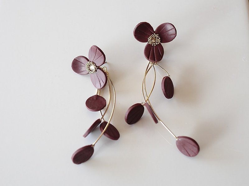 fluttering flower petals, earrings, chocolate - Earrings & Clip-ons - Clay Brown