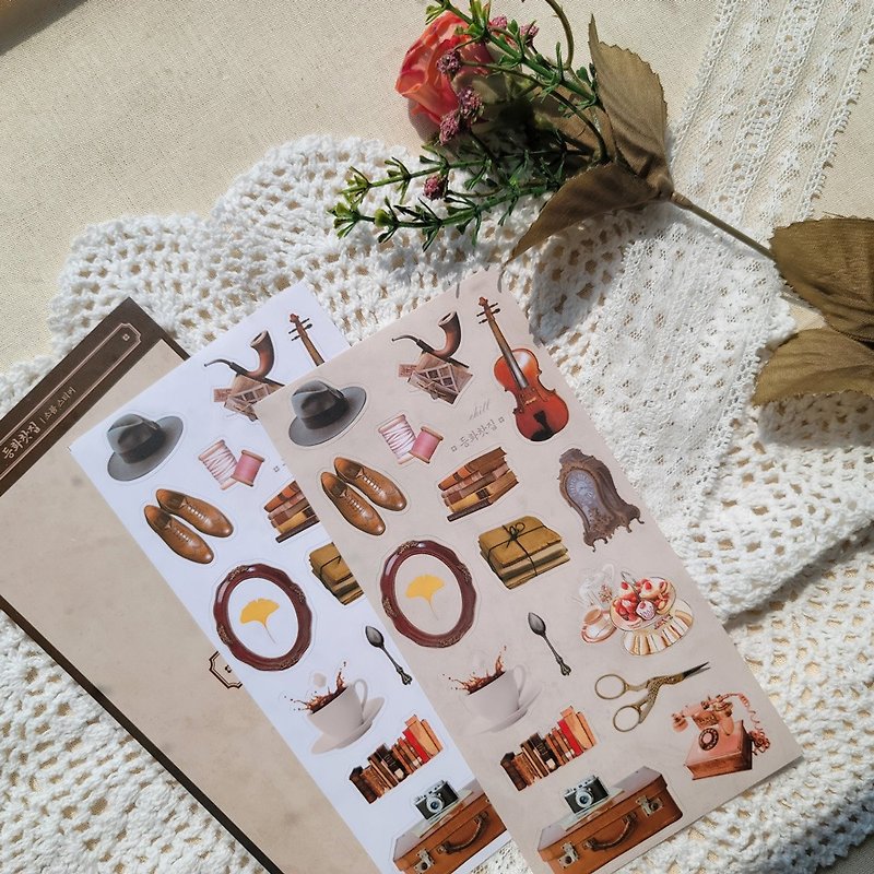 Light-flower Cafe Object Sticker 등화찻집 오브젝트 스티커 - สติกเกอร์ - กระดาษ สีกากี