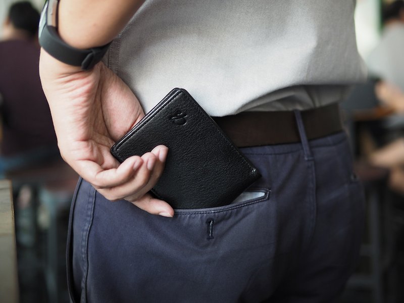 Men purse (Black) : Leather wallet, Short wallet, Folded wallet - 長短皮夾/錢包 - 真皮 黑色