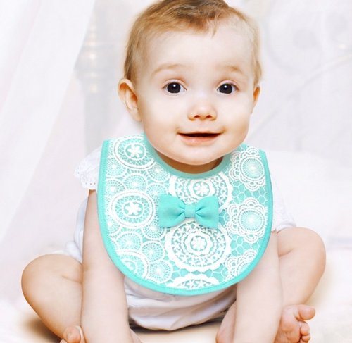 PUREST baby collection PUREST 小公主蝴蝶結 蕾絲 寶寶 嬰兒 新生兒 圍兜 口水巾 粉綠色