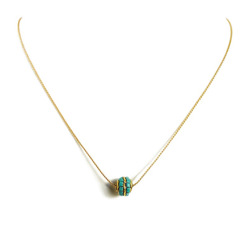 Ficelle | Handmade Brass Natural Stone Necklace | [Green] Nepalese Handmade Stone Inlay Necklace - Necklaces - Gemstone Green