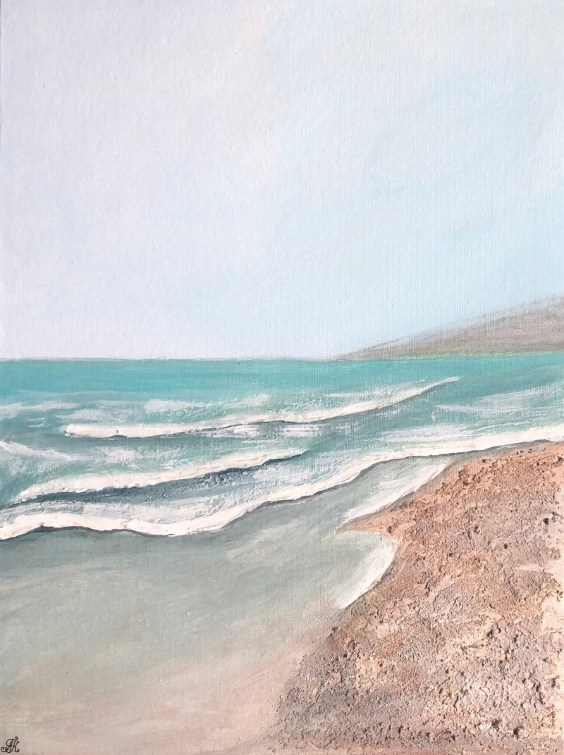 Sea Original acrylic painting on canvas panel - 壁貼/牆壁裝飾 - 棉．麻 多色