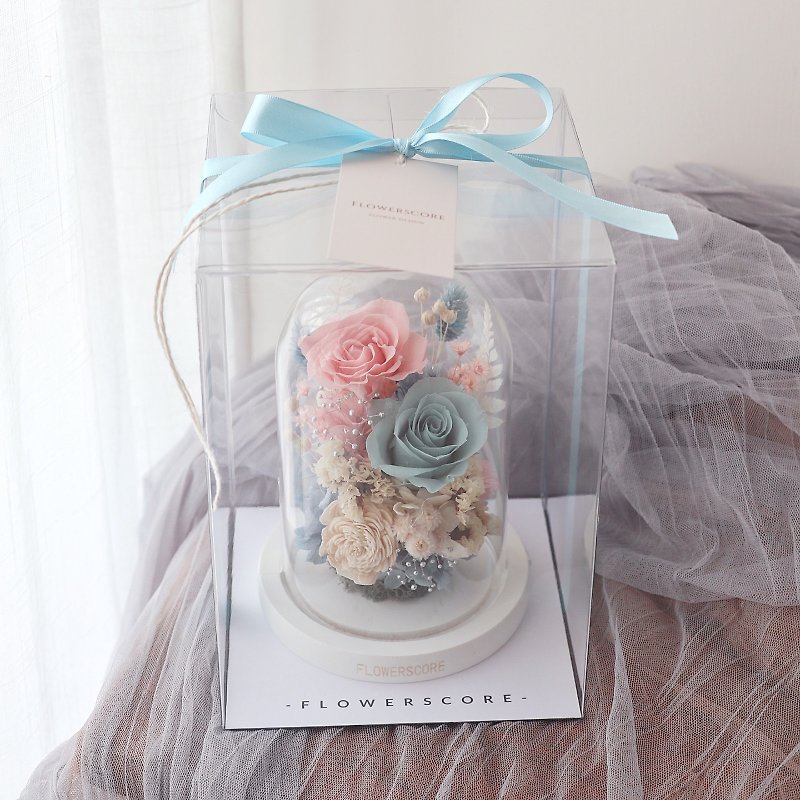 Immortal Rose Glass Night Light - Powder Blue on White - Dried Flowers & Bouquets - Plants & Flowers 