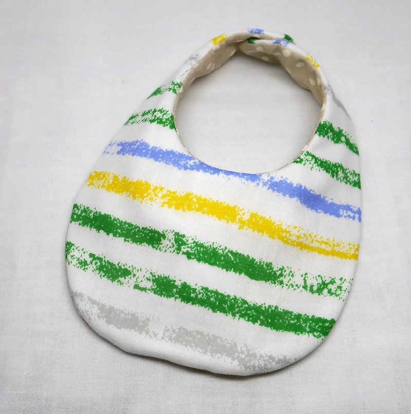 Japanese Handmade 4-layer-double gauze Baby Bib/ Horizontal stripe - ผ้ากันเปื้อน - ผ้าฝ้าย/ผ้าลินิน สีเขียว