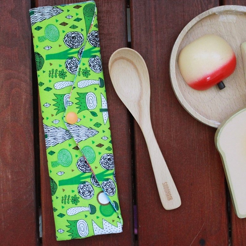 文青風環保筷袋 ~綠意盎然  翠綠  小白熊 手作餐袋 交換禮物 - 居家收納/收納盒/收納用品 - 棉．麻 綠色