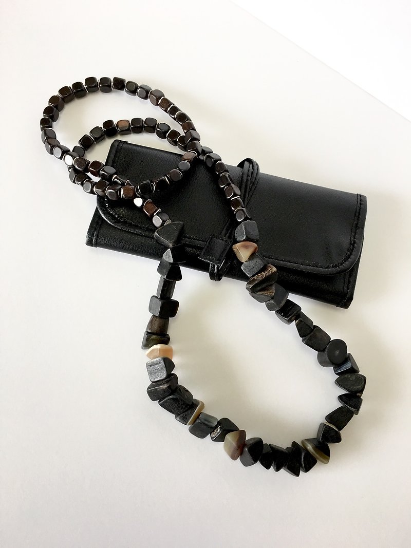 Cow horn and Ebony long necklace - Long Necklaces - Stone Black