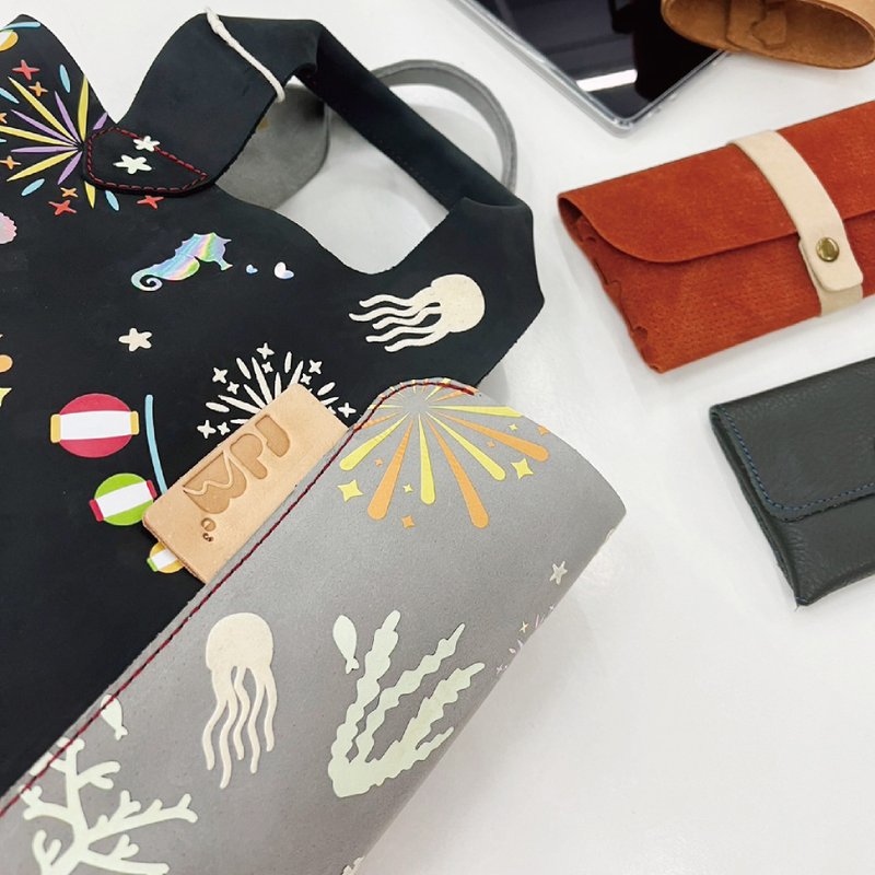 Customized Gift-Limited Edition-Japan Limited Fireworks Genuine Leather Contrast Color Leather Handbag - Clutch Bags - Genuine Leather Multicolor