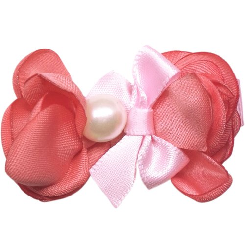 Cutie Bella 美好生活精品館 珍珠多層次花瓣髮夾 全包布手工髮飾Flower Pearl-Coral