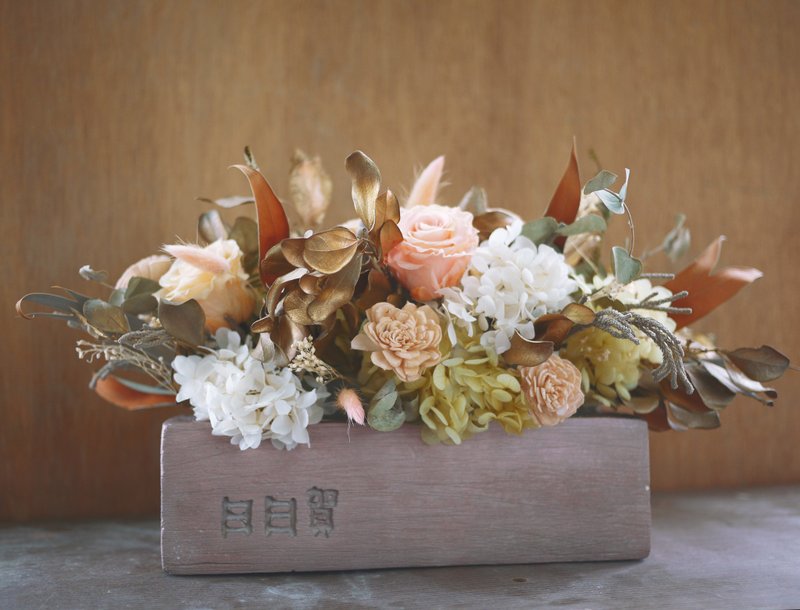 [Customized gift] Yongsheng custom Cement potted flower - ช่อดอกไม้แห้ง - พืช/ดอกไม้ สีกากี