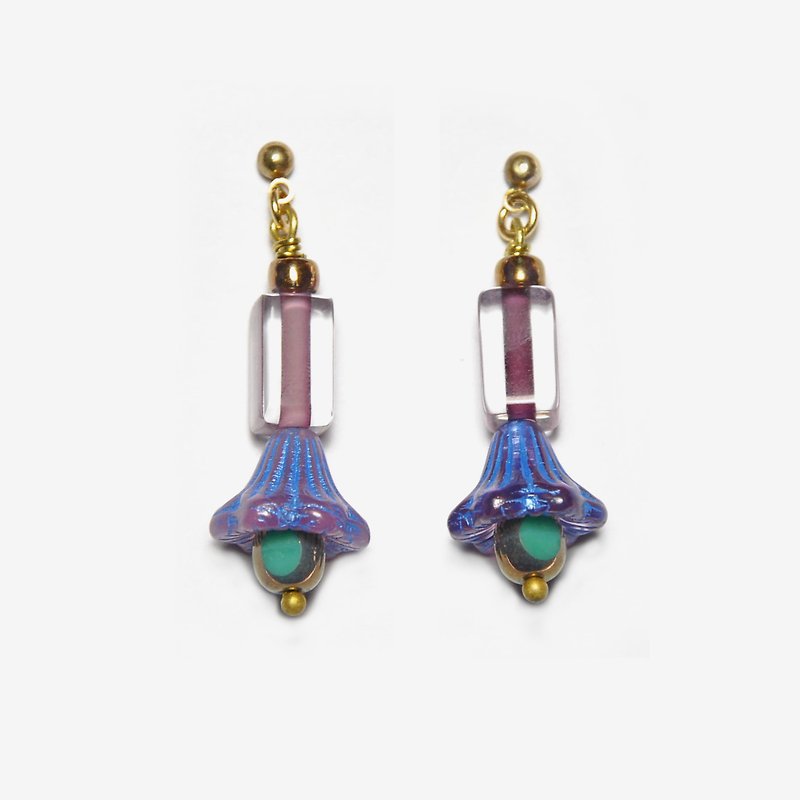 Grey Violet Bell Flower Earrings, Post Earrings, Clip On Earrings - ต่างหู - โลหะ สีม่วง