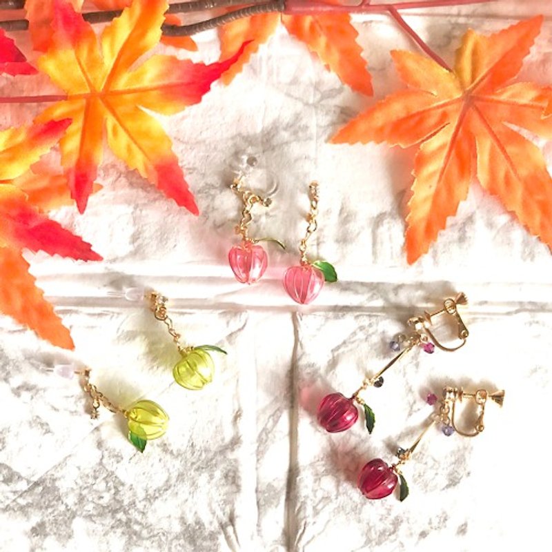 ~ Autumn Colored Apples ~ Dip Jewelry Clip-On Earrings Adult Cute Autumn