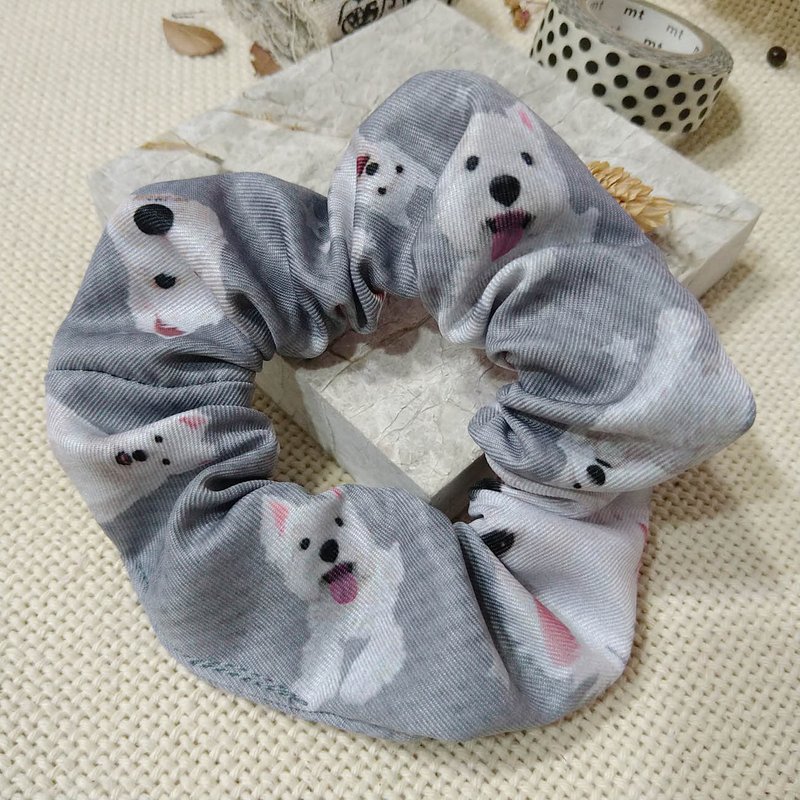 Dark gray bottom - scrunchie hair band _ west highland white terrier _ ponytail hair band - เครื่องประดับผม - เส้นใยสังเคราะห์ 