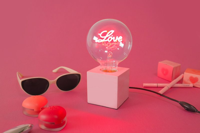 曙MUSE Love情人節水泥方燈 免費客製圖文 送手寫小卡 - 燈具/燈飾 - 水泥 粉紅色