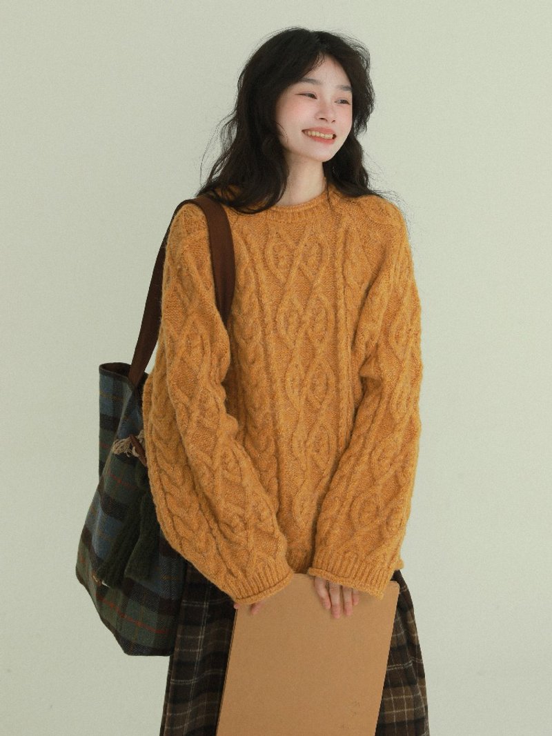 4 colors curled hem cable sweater warm lazy thickened knitted top - Women's Sweaters - Wool Orange