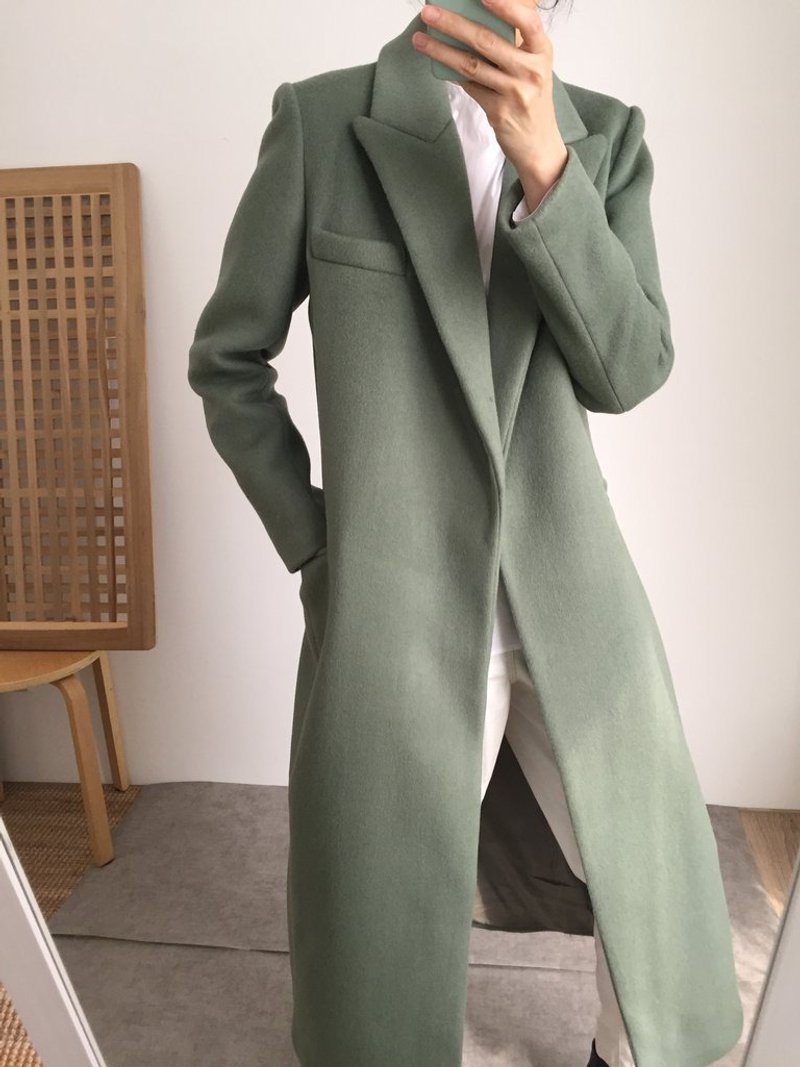 [Place an order] Apostrophe Coat suit collar fitted lambswool coat winter green - Women's Casual & Functional Jackets - Wool 