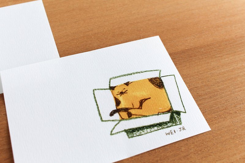 Meow daily small card a cardboard box to go the world - การ์ด/โปสการ์ด - กระดาษ สีส้ม