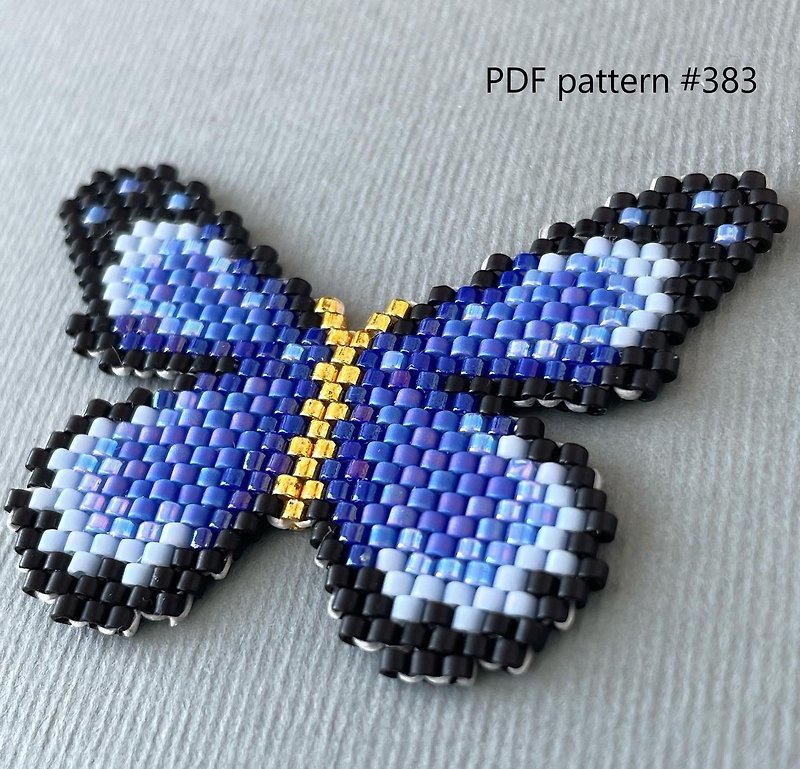 Beaded blue brick stitch butterfly PDF pattern for miyuki delica 11/0 seed beads - งานโลหะ/เครื่องประดับ - วัสดุอื่นๆ สีน้ำเงิน