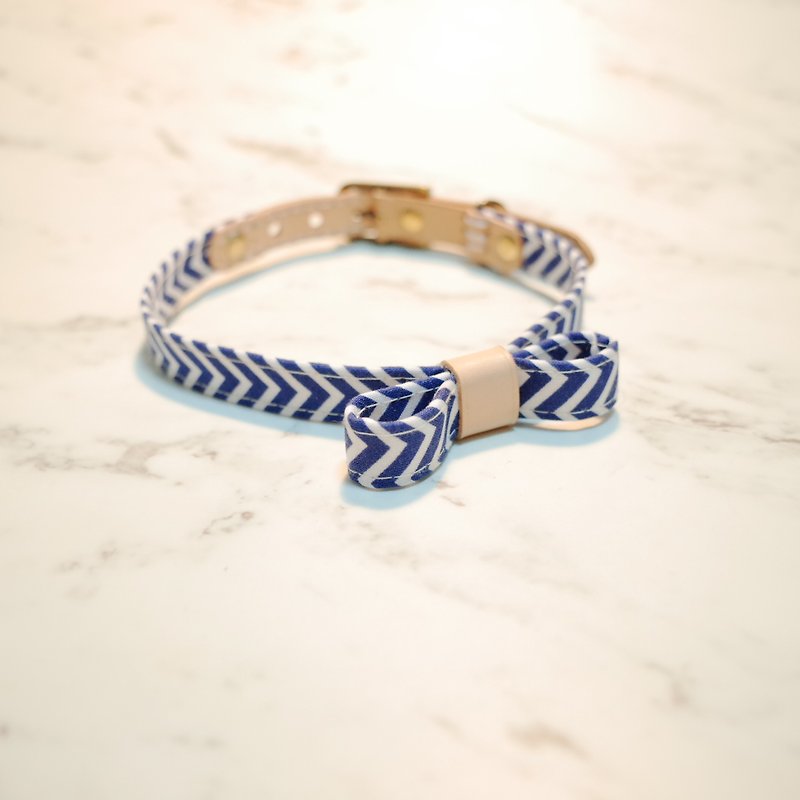 First exposure custom dog collar summer style blue stripes adjustable 啾啾 - ปลอกคอ - ผ้าฝ้าย/ผ้าลินิน 