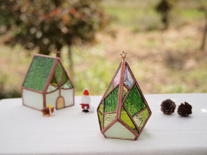 聖夜に輝くTree　 Shining green　　　Led専用キャンドルホルダー - 燈具/燈飾 - 玻璃 綠色