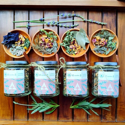 蒔嶽香草與陶 無咖啡因|玫瑰花香草茶-玻璃罐裝禮盒|袋裝自用-四款無毒花茶自選
