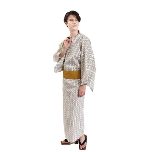 fuukakimono 日本 和服 男 綿 浴衣 腰封 2 件 套組 L Z35-e2 yukata