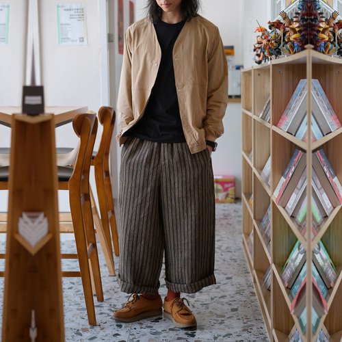 ストライプリネンワイドパンツフレンチリネン素材メキシカン
