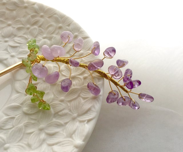 若桑 Wisteria 紫藤花 手造紫水晶花簪 髮簪 髮夾 髮飾 設計館若桑手作 髮飾 Pinkoi