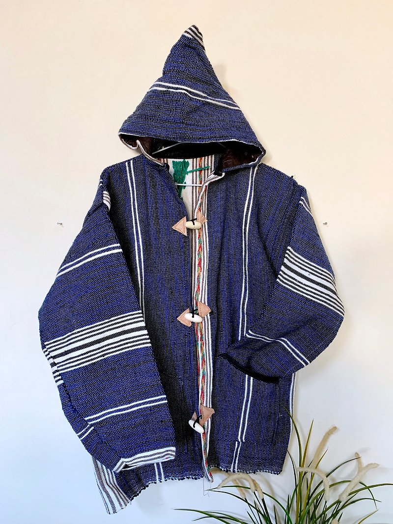 Moroccan tribal shepherd coat Isola vera sardine - เสื้อฮู้ด - ขนแกะ สีน้ำเงิน