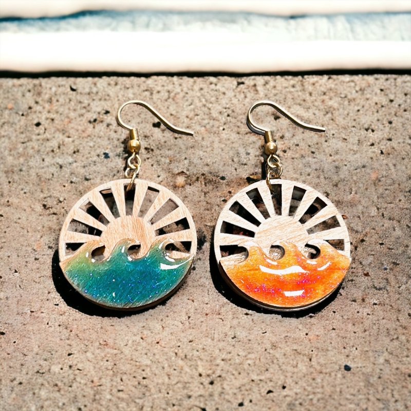 Green Island First Art - Earrings & Clip-ons - Wood Multicolor