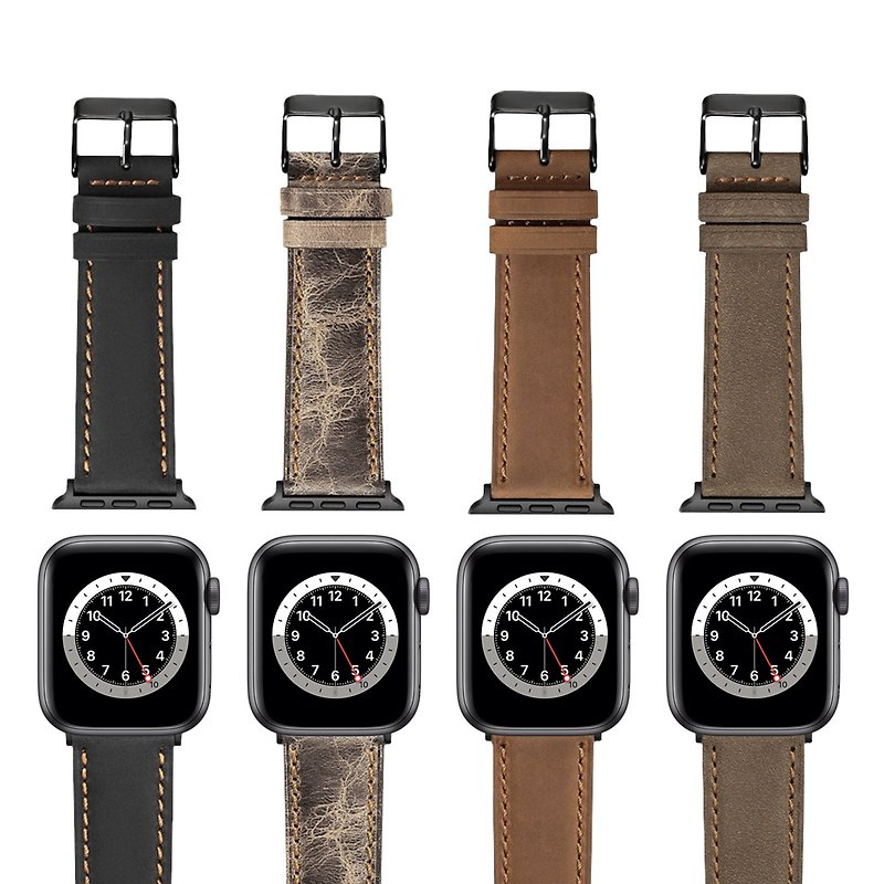 Apple Watch Crackled genuine leather strap - สายนาฬิกา - หนังแท้ สีนำ้ตาล