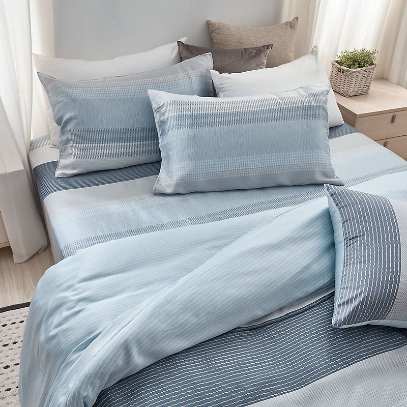 床包兩用被套組-加大/40支/ 萊塞爾天絲四件式 / 帕里斯 台灣製 - 寢具/床單/被套 - 其他材質 藍色