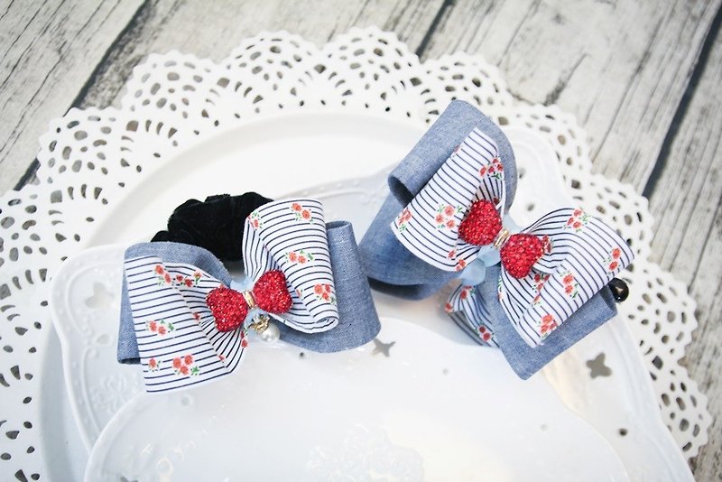 Playful red floral bow banana clip - Hair Accessories - Cotton & Hemp Red