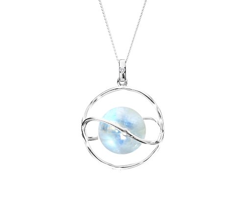 Majade Jewelry Design 彩虹白金月光石鎖骨鍊 藍光土星項鍊 簡約輕珠寶 鑽石星球光環