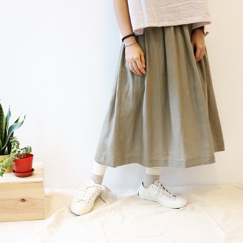 cotton and linen skirt - กระโปรง - ผ้าฝ้าย/ผ้าลินิน สีกากี