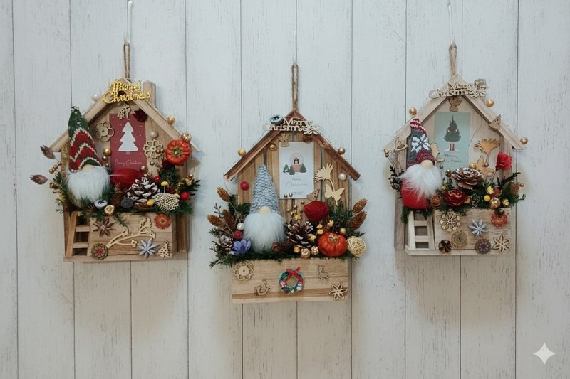A Heartwarming Wooden House for Fairytale Christmas Elves - ช่อดอกไม้แห้ง - พืช/ดอกไม้ 