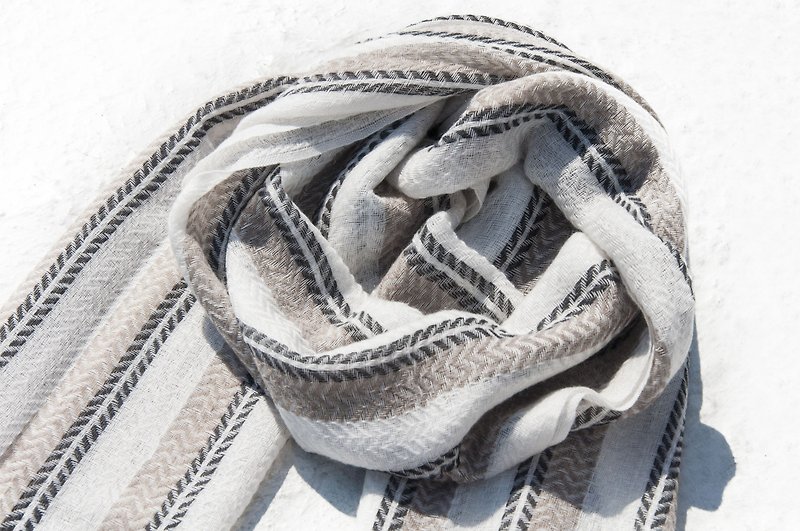 Cashmere Cashmere / Knitted Scarf / Pure Wool Scarf / Wool Shaw - Nordic Beige Stripe - Knit Scarves & Wraps - Wool Multicolor