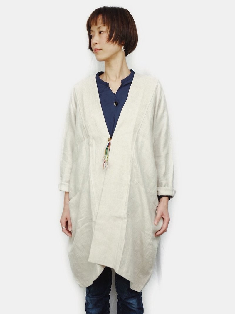 Omake / HAPPIE jacket Linen Wide Cover Plain White - เสื้อแจ็คเก็ต - ผ้าฝ้าย/ผ้าลินิน ขาว