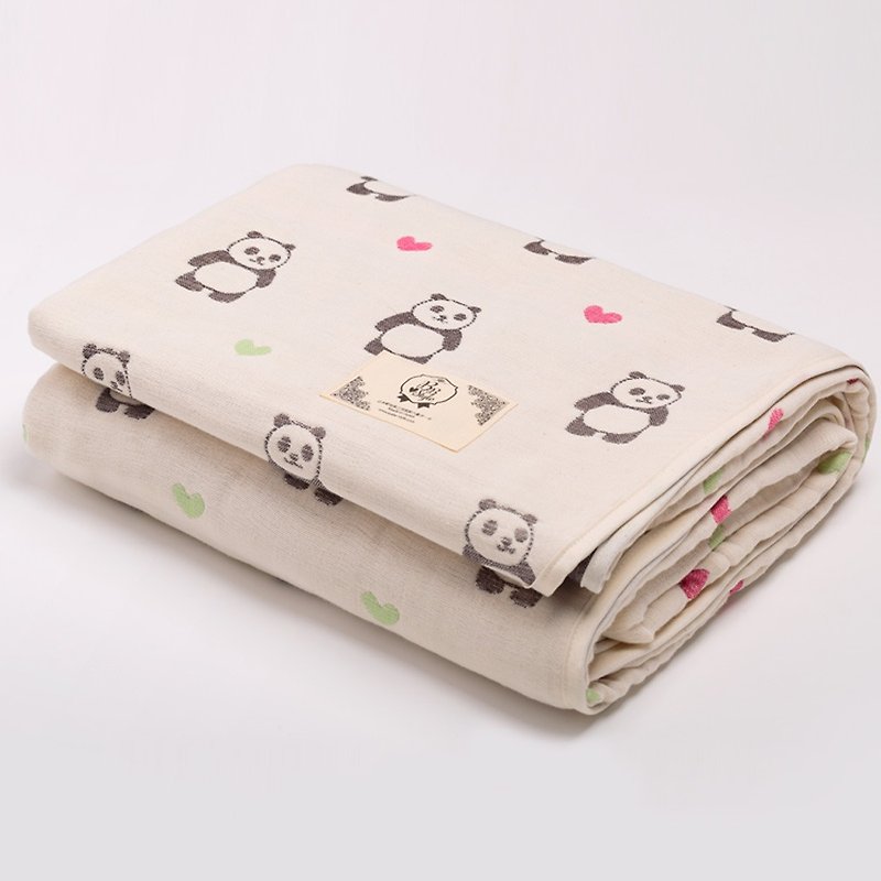 【日本製三河木綿】六重紗布被－轉轉頭愛心熊貓L號 - 棉被/毛毯 - 棉．麻 