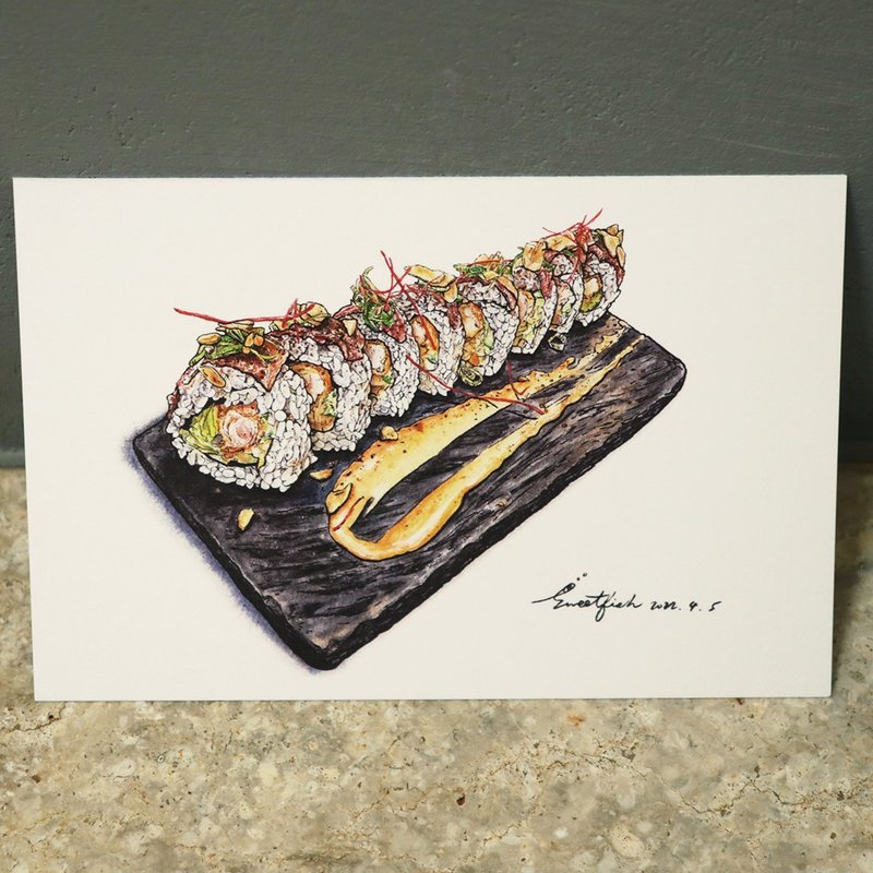 Spain sushi roll－postcard/ food postcard/ food card/ food illustration - Cards & Postcards - Paper Black