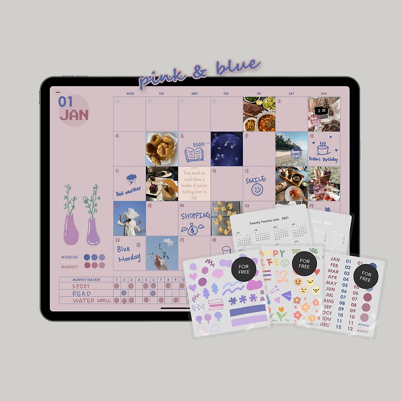 Monthly plan electronic handbook [baby pink blue] / iPad planner / Goodnotes template - ดิจิทัลแพลนเนอร์ - วัสดุอื่นๆ 