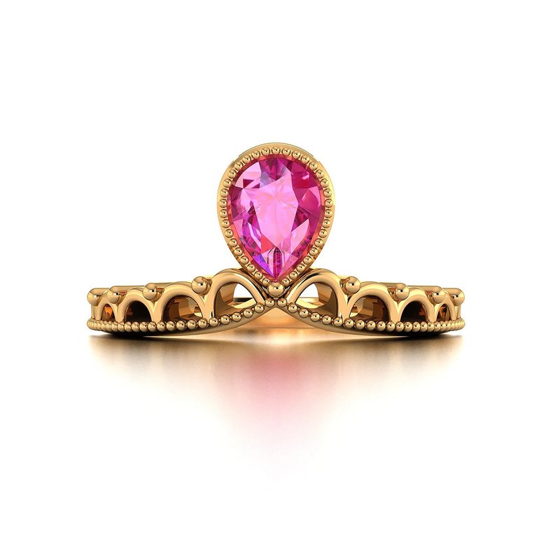 【PurpleMay Jewellery】18K金梨形粉藍寶 皇冠 戒指 - R039 - 戒指 - 寶石 粉紅色