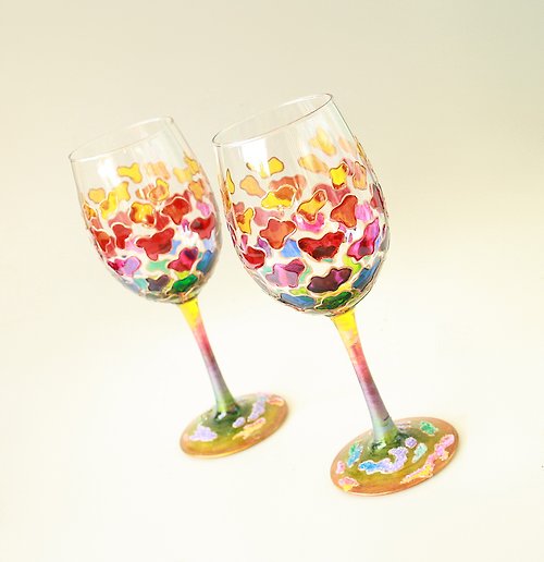 NeA Glass Rainbow Clouds Wine Glasses Hand Painted, set of 2