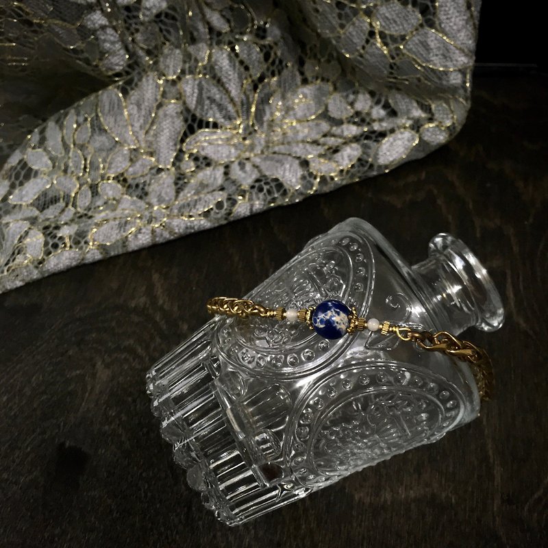 Brass Chain Bracelet Emperor Stone Ore Bracelet - Earrings & Clip-ons - Copper & Brass Blue